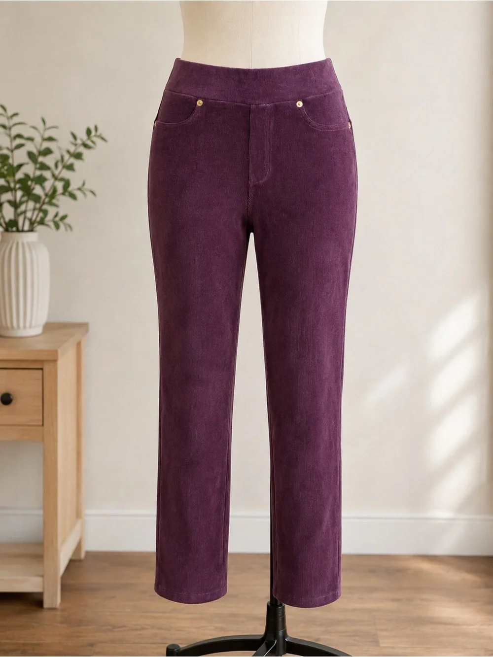 Michael Kors NWT Plum Corduroy Pull-On Straight Leg Pants XS